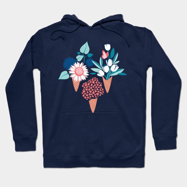 Midsummer I scream flower cones // print // pink coral aqua and teal flowers bouquets Hoodie by SelmaCardoso